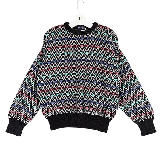 Vintage Izod Club Sweater Men M Zigzag Knit Retro Core‎ Statement Cosby 80s